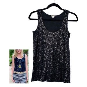 J. Crew Black V-Neck All Over Sequin Tank Top Size XS